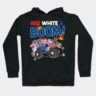 4th of July Monster Truck America Red White and Boom Gift For Boys Kids Hoodie